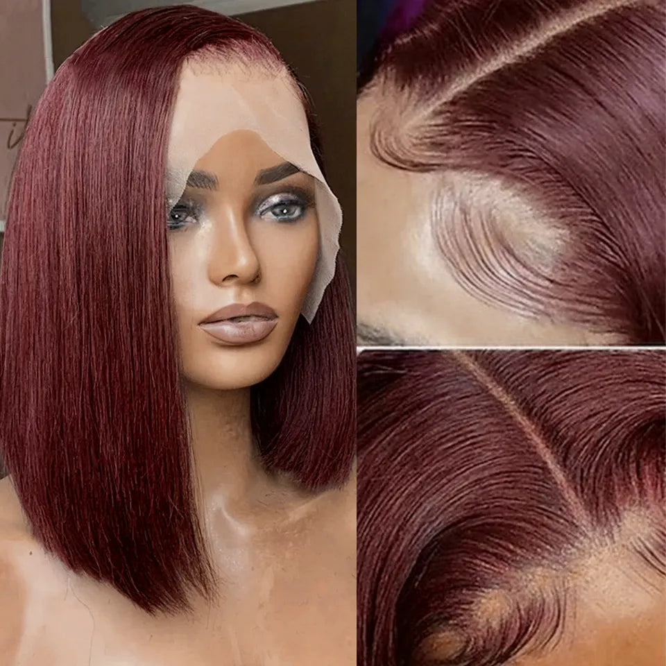 99J Burgundy Short Bob Wig 13X4 Lace Front Wigs Brazilian Human Hair