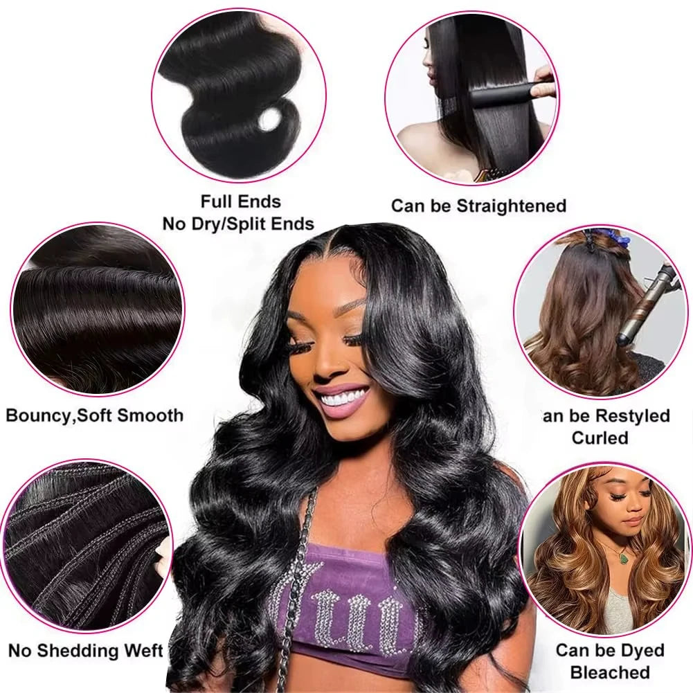 Body Wave 3 4 Bundles Human Hair Brazilian Remy 100% Unprocessed 30 32 Inch Raw Virgin Remy Wavy Double Bundles Weave Extensions
