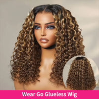 Thumbnail for Pre Cut 7x5 Curly Bob Glueless Wigs Human Hair Pre Plucked 4/27 Highlight Ombre