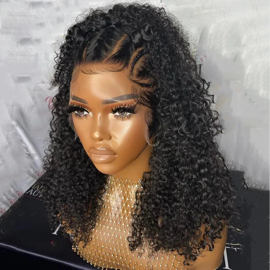Soft 26“ Long Glueless Natural Black  180 Density Kinky curly Lace Front Wig Baby Hair Pre-plucked Heat Resistant Daily