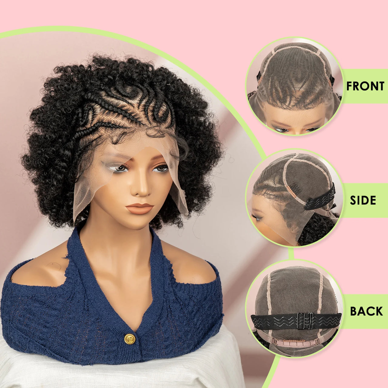 Afro Kinky Curly Hair Wig New Braided Wigs full Lace Synthetic Wigs Knotless Cornrow Braids Short 6 Inches