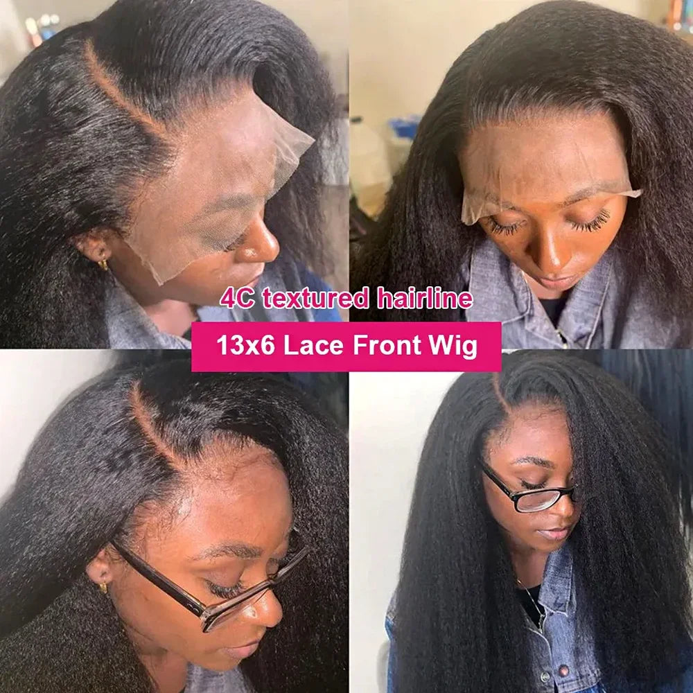 Kinky Straight 4C Kinky Edges Curly Baby Hair Wig Yaki Straight Wig