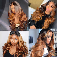 Thumbnail for 1B 30 Ombre Body Wave Human Hair Wigs 180% Density HD Transparent -13x4 Lace Front Wig Pre Plucked Glueless Wig