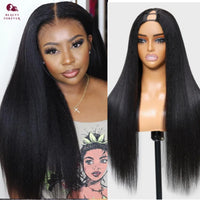 Thumbnail for Yaki Straight V Part Wig Human Hair Elastic DrawString Straight