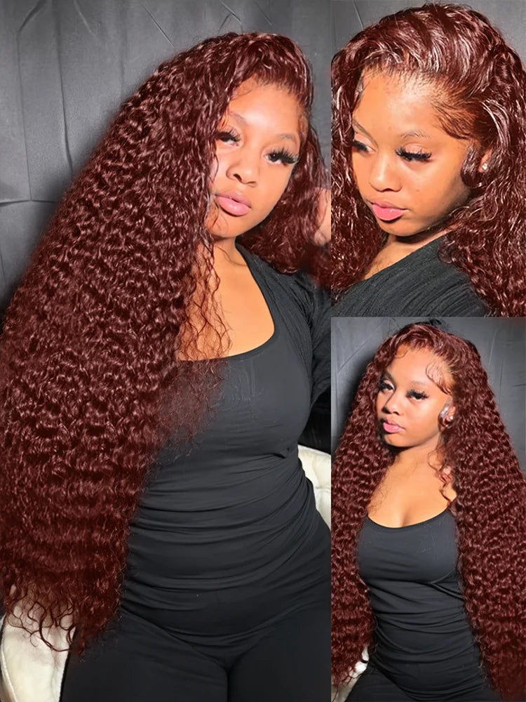 Water Wave 13x6 Reddish Brown Deep Wave Lace Frontal Human Hair Wig