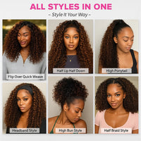 Thumbnail for 1B/30 Highlight Deep Wave Half Wig Human Hair 3 IN 1 Half Wig Invisible Drawstring Glueless Wig Ombre Blonde Colored Curly Wig