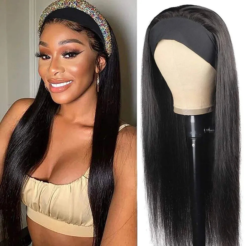 Headband Wig Human Hair Bone Straight Human Hair Wigs Peruvian Human Hair Wigs  Easy to Wear 180%