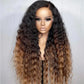 Natural Hairline Ombre Honey Blonde Kinky Cruly 180Density Lace Front Wig with Baby Hair Glueless Preplucked