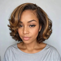 Thumbnail for Brown Mix Blonde 5x5 Closure Lace C Part Glueless Highlight Bob Wig