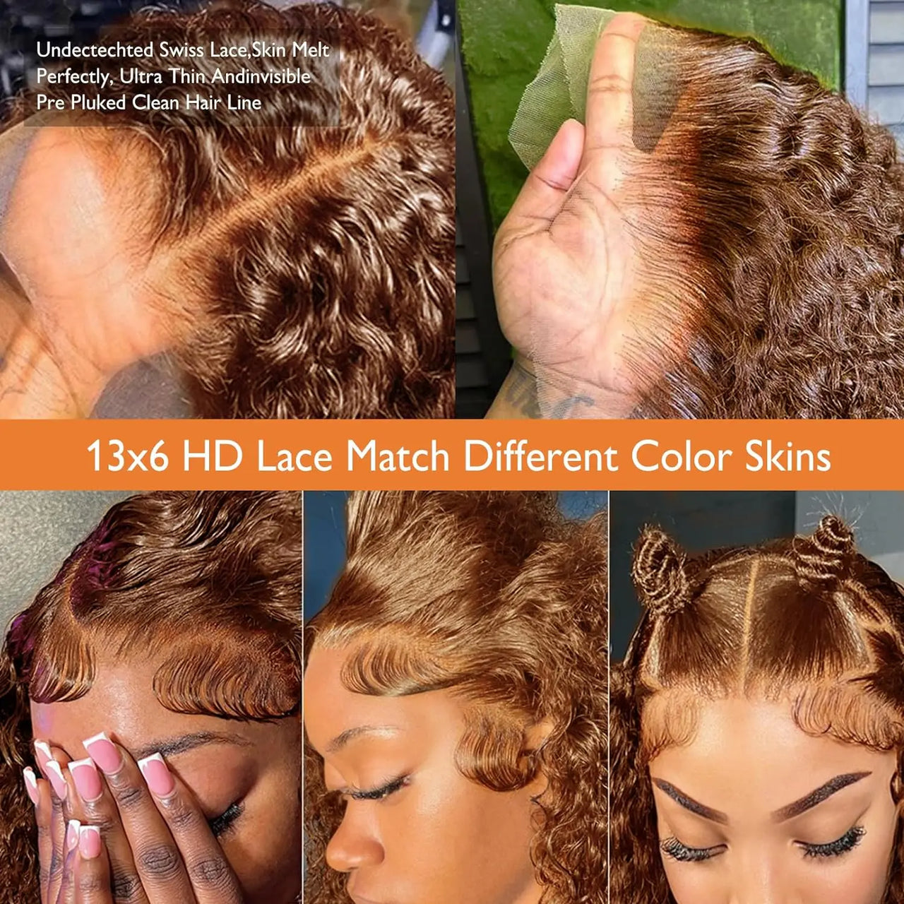 Curly wigs Transparent Lace Front Wig Chocolate Brown Brazilian Deep Wave Frontal Human Hair Wig  Pre-Plucked