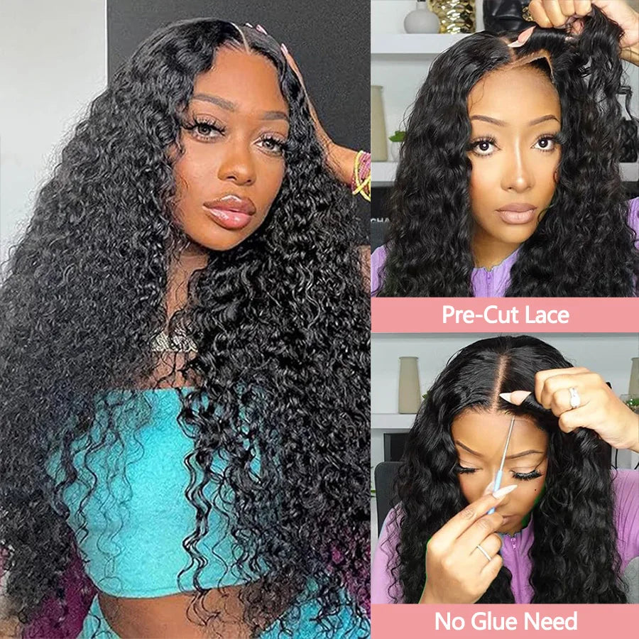 Glueless Wig Human Hair Ready To Wear Water Wave Human Hair Wigs 6x4 Transparent Lace Wigs 100% Brazilian Raw