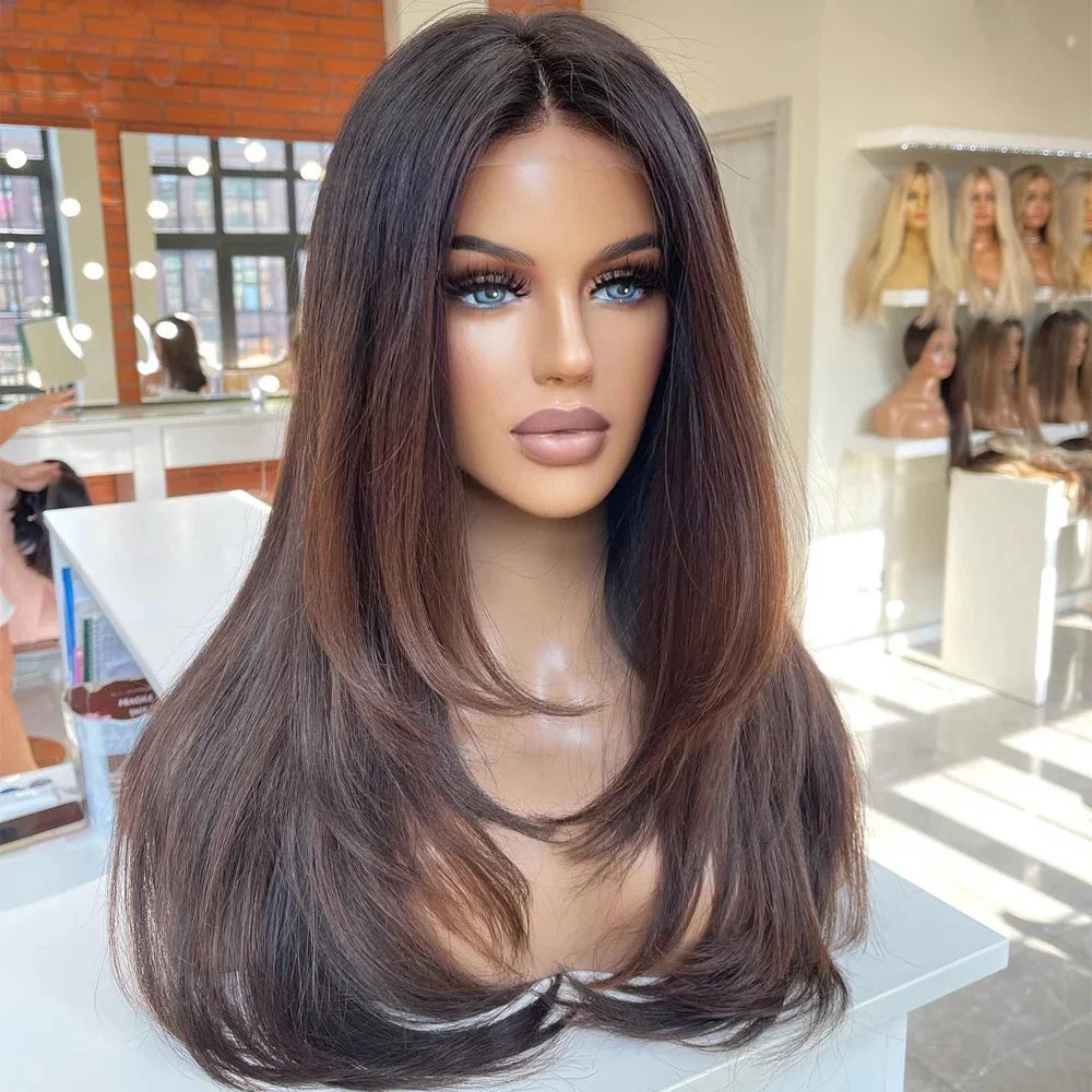 Ombre Brown Silk Base Human Hair Wig With Preplucked  Baby Hair HD Lace European Hair