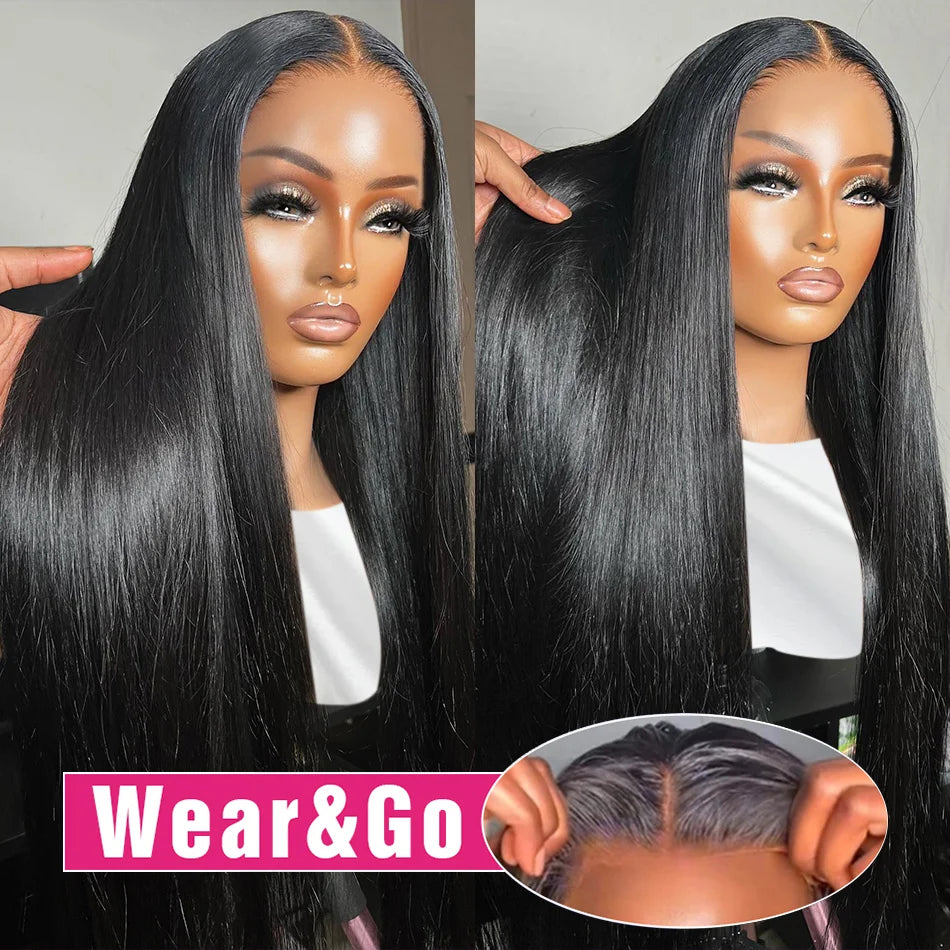 13x6 Wear Go Glueless Wig Silky Straight HD Lace Glueless Wig Human Hair Pre-Bleached Knots Wig 7x5 HD Glueless Wigs