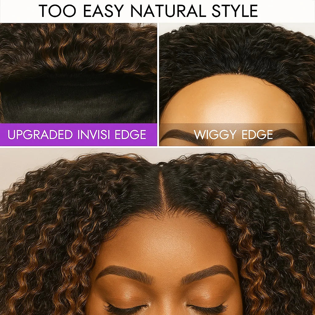 1B/30 Highlight Half Wig Bohemian Curly 3 In 1 Wigs Flip Invisi Drawstring Wig Ombre Blonde Colored Glueless 3/4 Half Human Wig