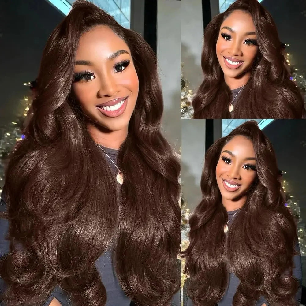 Brown Body Wave Lace Front Wig Transparent HD Lace Frontal Wigs Human Hair-Wear and GO option