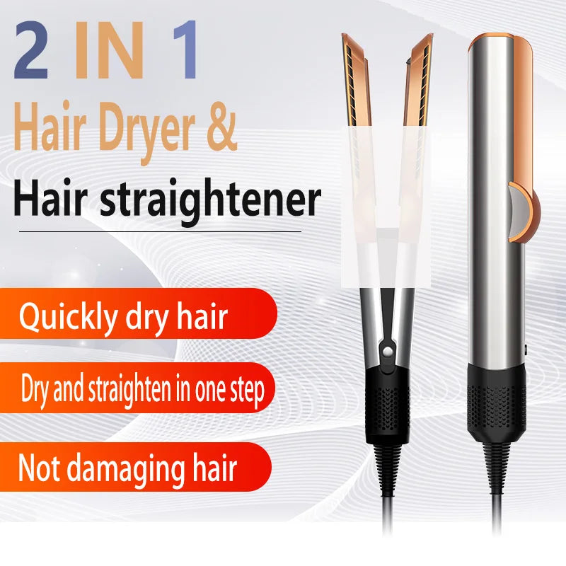 2 IN 1 Professional Hair Straightener & Hair Dryer Heat-Up Hair Flat Iron Negative Ion Iron Long-Lasting Styling Tool