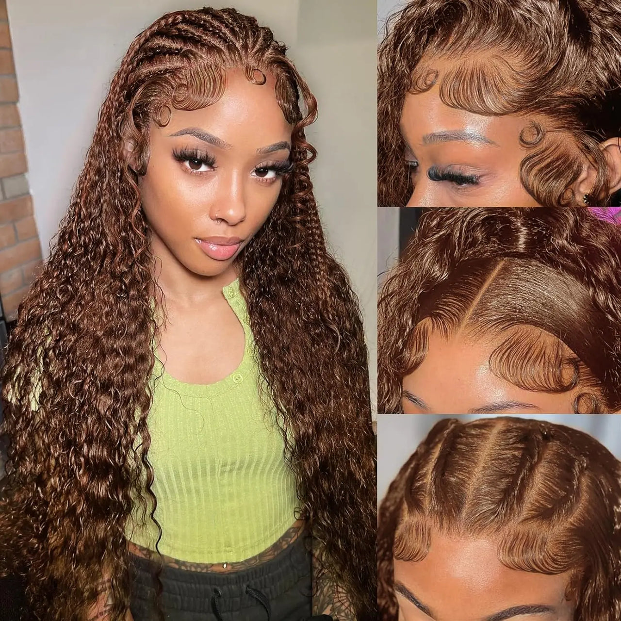 Curly wigs Transparent Lace Front Wig Chocolate Brown Brazilian Deep Wave Frontal Human Hair Wig  Pre-Plucked