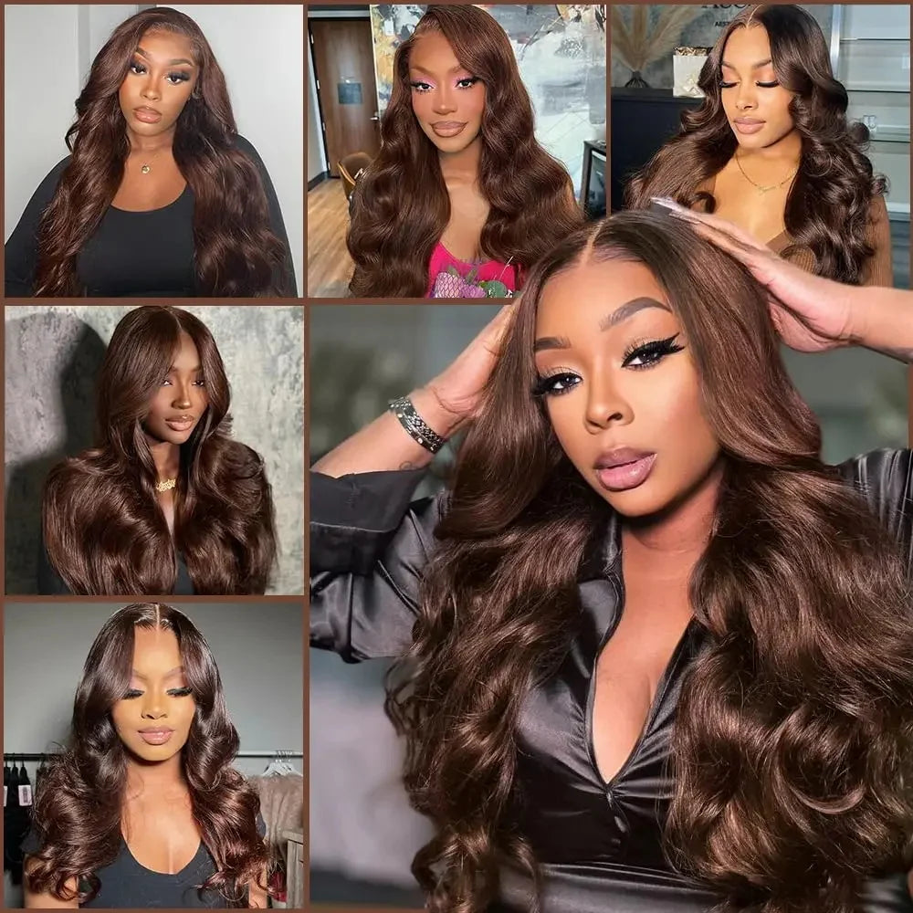 Brown Body Wave Lace Front Wig Transparent HD Lace Frontal Wigs Human Hair-Wear and GO option