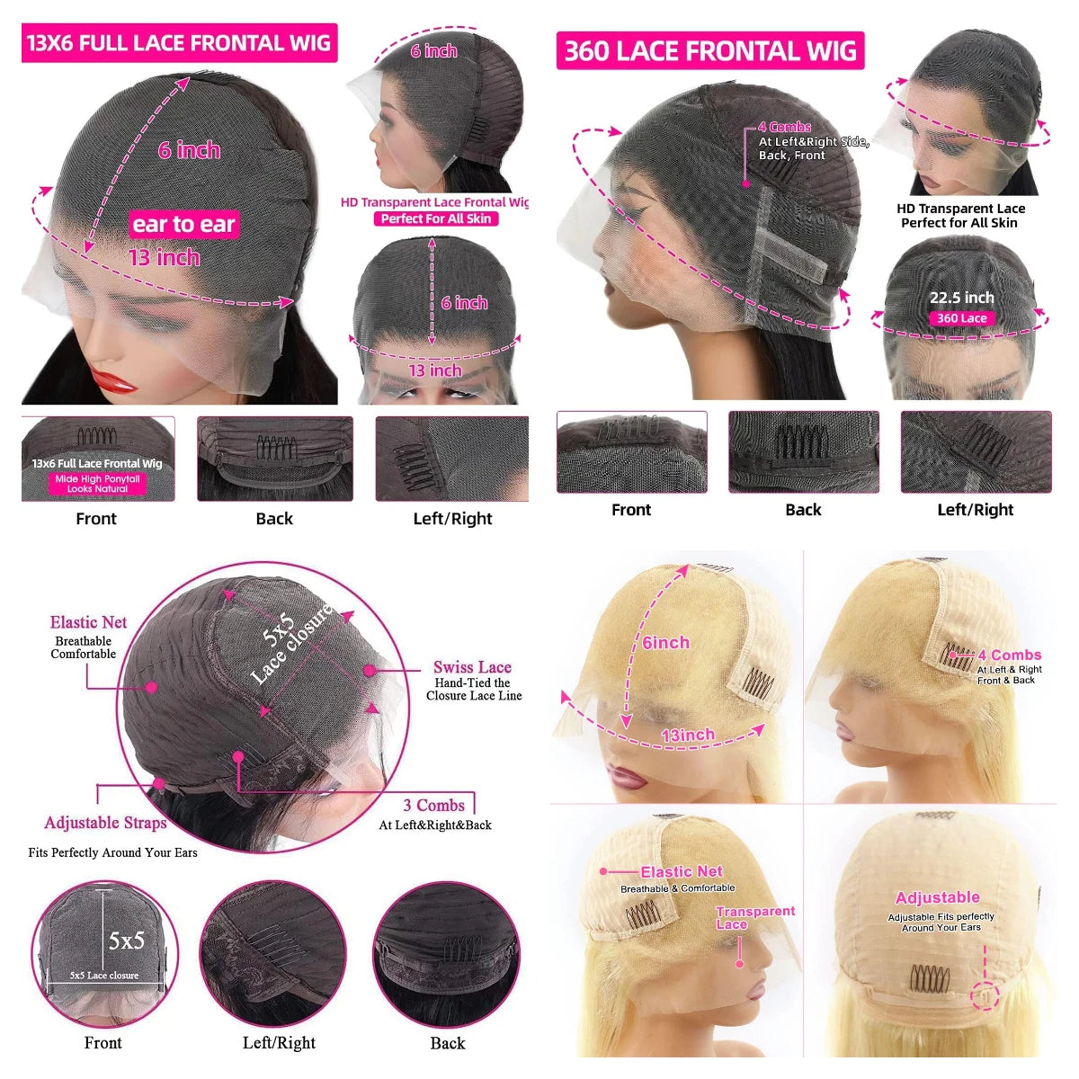 Invisible Strap Wig Straight Wigs 360 Lace 100% Human Hair Wigs For Women With Baby Hair