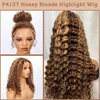 Thumbnail for 360 Full Lace Wig 427 Highlight Wig Human Hair Deep Wave Frontal Wig Honey Blonde 250 Density