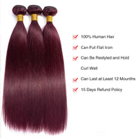 Thumbnail for Bone Straight Human Hair Bundles 99J Color Raw Indian Hair Extensions Double Drawn Hair Weaving