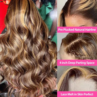 Thumbnail for P4/27 Highlight HD Transparent Full Frontal Lace Human Hair Wigs Brazilian Body Wave Frontal
