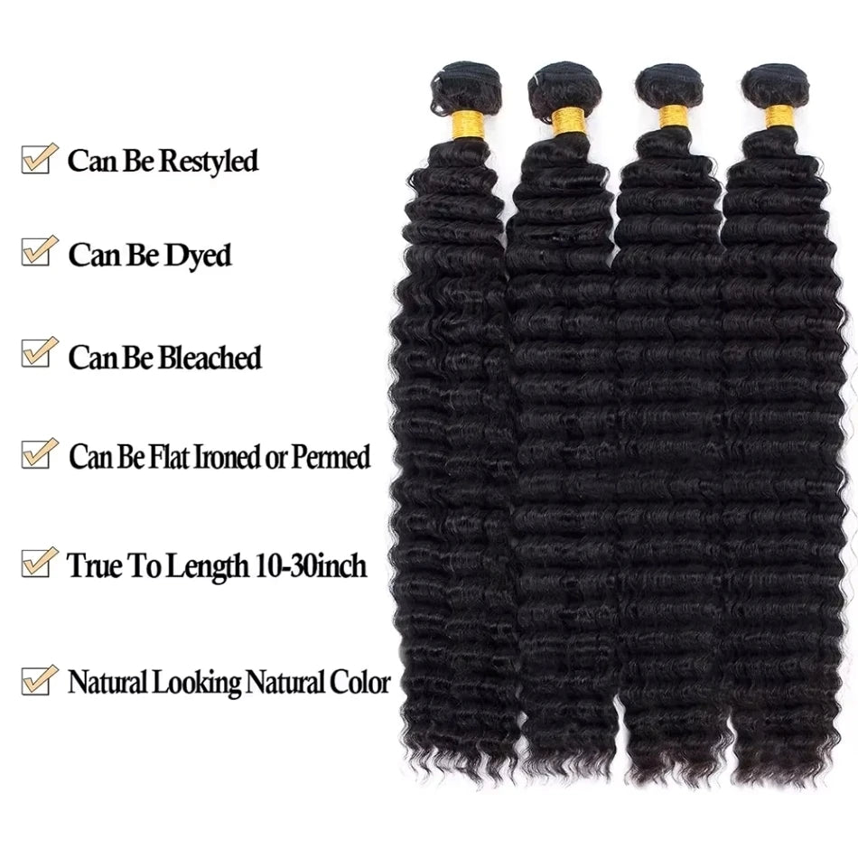 12A Human Hair Bundles Deep Wave 26 28 30 Inch 100%  Unprocessed Brazilian Virgin Hair Weave 3 Bundles Natural Real Human Hair