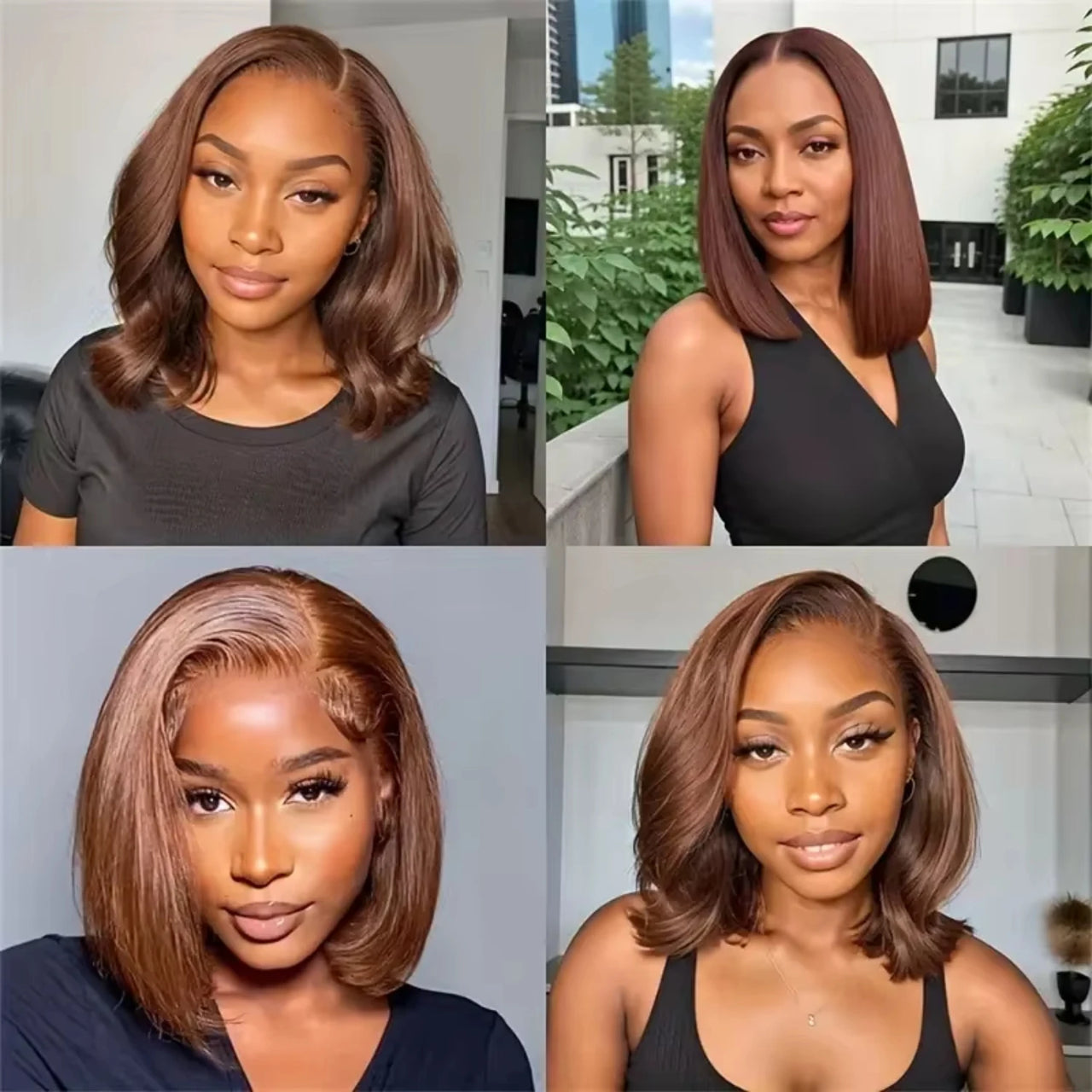 200 Density Brazilian Human Hair Chocolate Brown Short Bob Wig Bone Straight 13x4 HD Transparent Lace Front Wigs