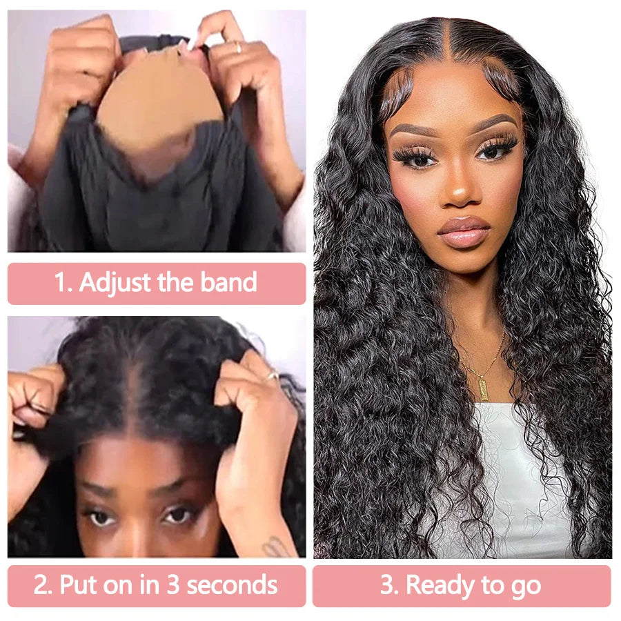 Glueless Wig Human Hair Ready To Wear Water Wave Human Hair Wigs 6x4 Transparent Lace Wigs 100% Brazilian Raw