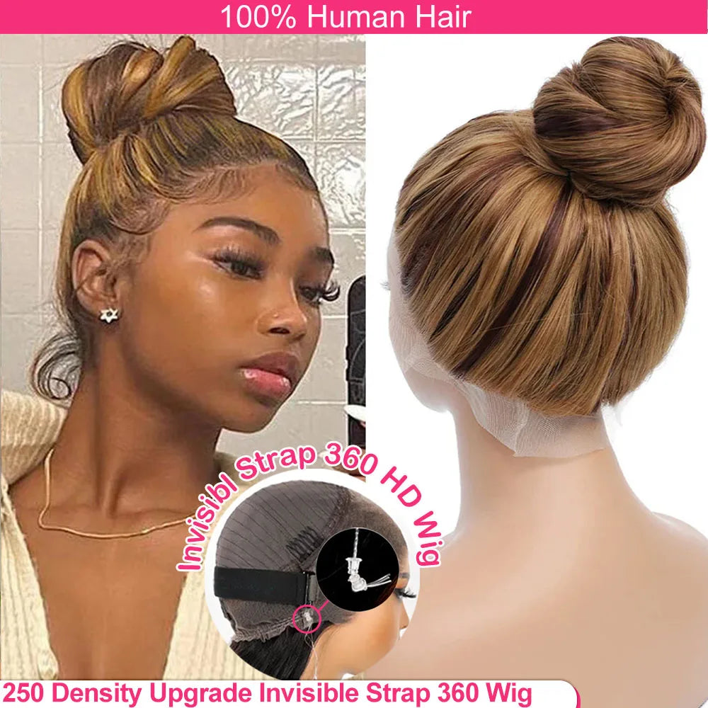 250 Density Highlight Straight 360 Full Hd Lace Front Wigs Honey Blonde Colored Lace Frontal Wig Glueless Wig Human Hair