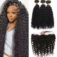 Thumbnail for Deep Water Wave Bundles With Closure Frontal 100% Unprocessed Raw Human Hair Full And Thick 3 Bundles With 13x4 HD Lace Frontal