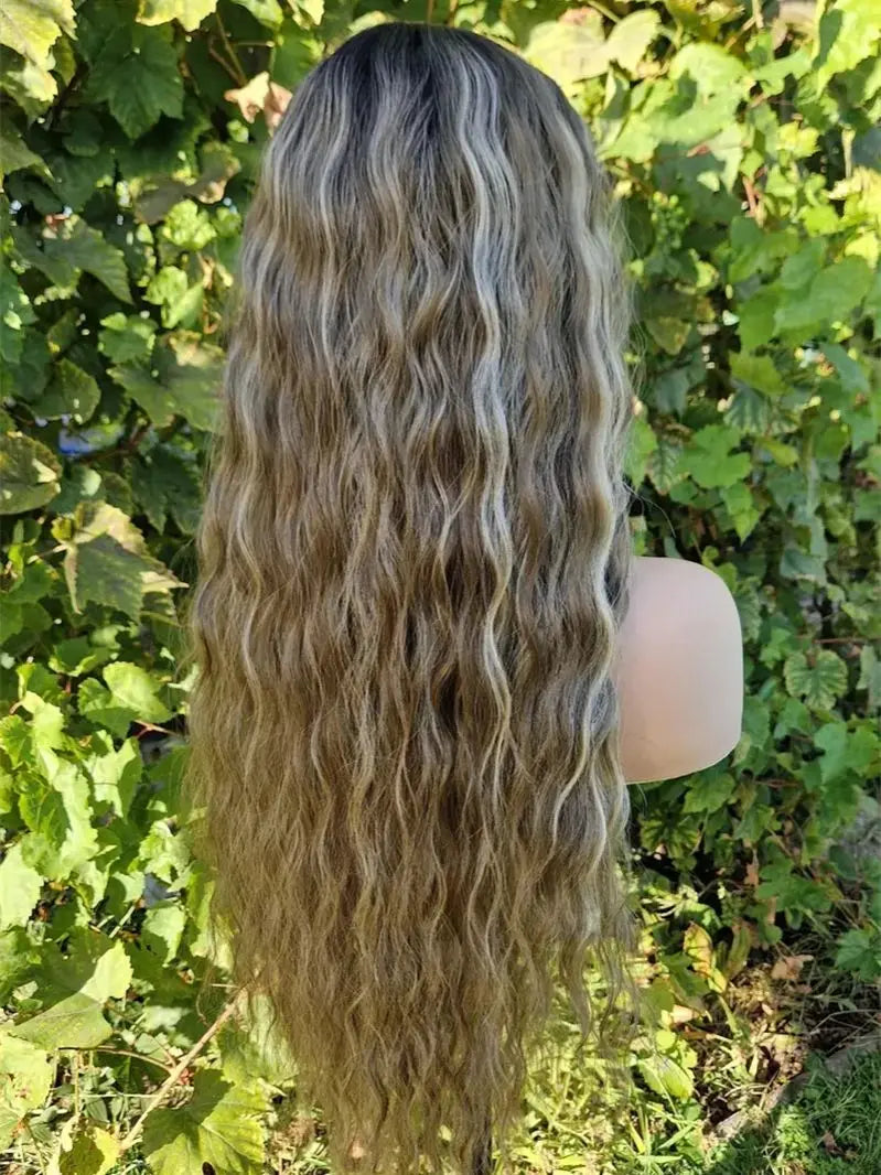 Ombre Ash Blonde Brown Water  Heat Resistant Fiber Hair Wig Glueless Synthetic Wigs High Quality Women's Wigs