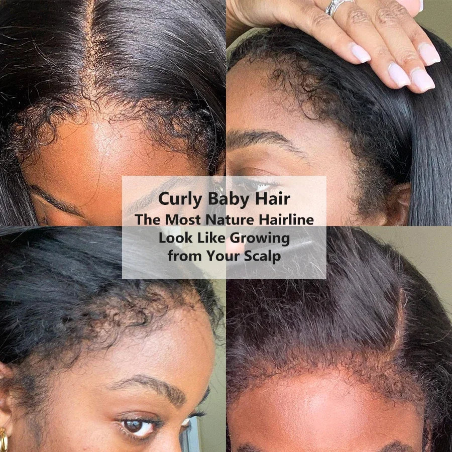 Kinky Straight 4C Kinky Edges Curly Baby Hair Wig Yaki Straight Wig