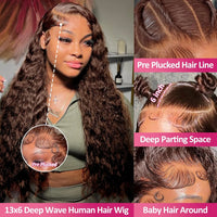 Thumbnail for Transparent Chocolate Brown Lace Front Wigs 100% Brazilian Deep Wave Lace Frontal Wig Curly Human Hair Wigs