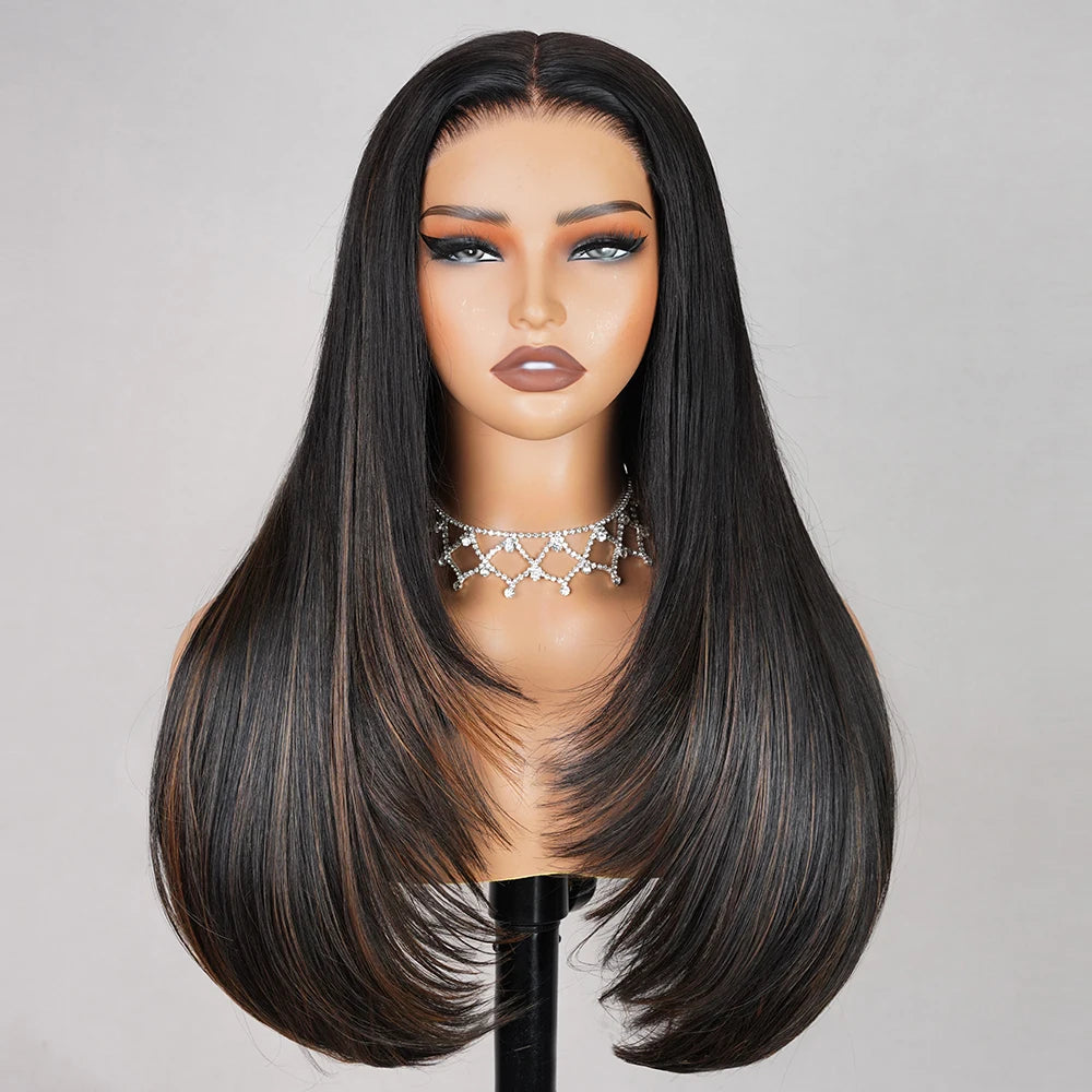 H30 Layered Hair Wear and Go 6x6 Lace Closure Glueless Wig Mixed Hair not 100% Human Hair Pre Plucked Lace Wig without Glue