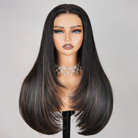Thumbnail for H30 Layered Hair Wear and Go 6x6 Lace Closure Glueless Wig Mixed Hair not 100% Human Hair Pre Plucked Lace Wig without Glue
