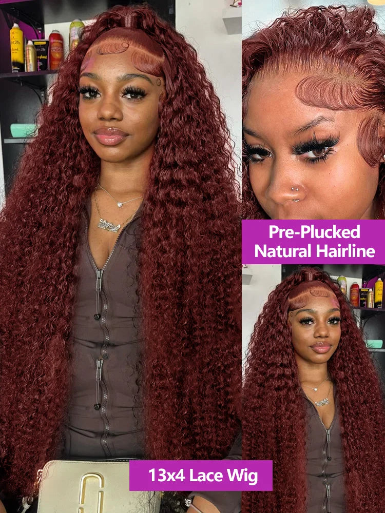 Water Wave 13x6 Reddish Brown Deep Wave Lace Frontal Human Hair Wig