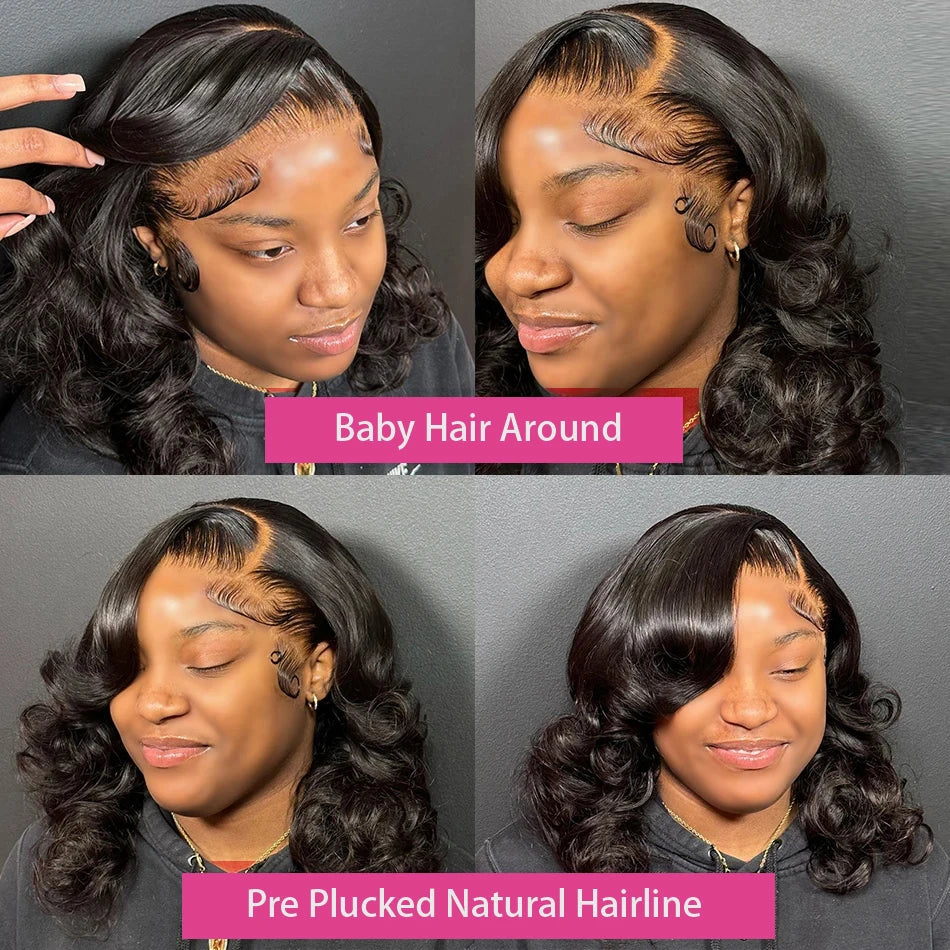 Natural Color 1B Brazilian Human Hair Pre Plucked With Baby Hair Swiss Lace Front Wig