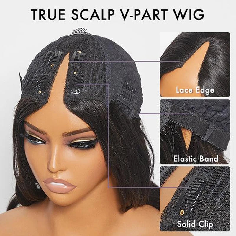 Body Wave V Part Wig 100% Human Hair Beginner Friendly Brazilian Virgin Hair Full Machine Made Wig Natural Color 180%