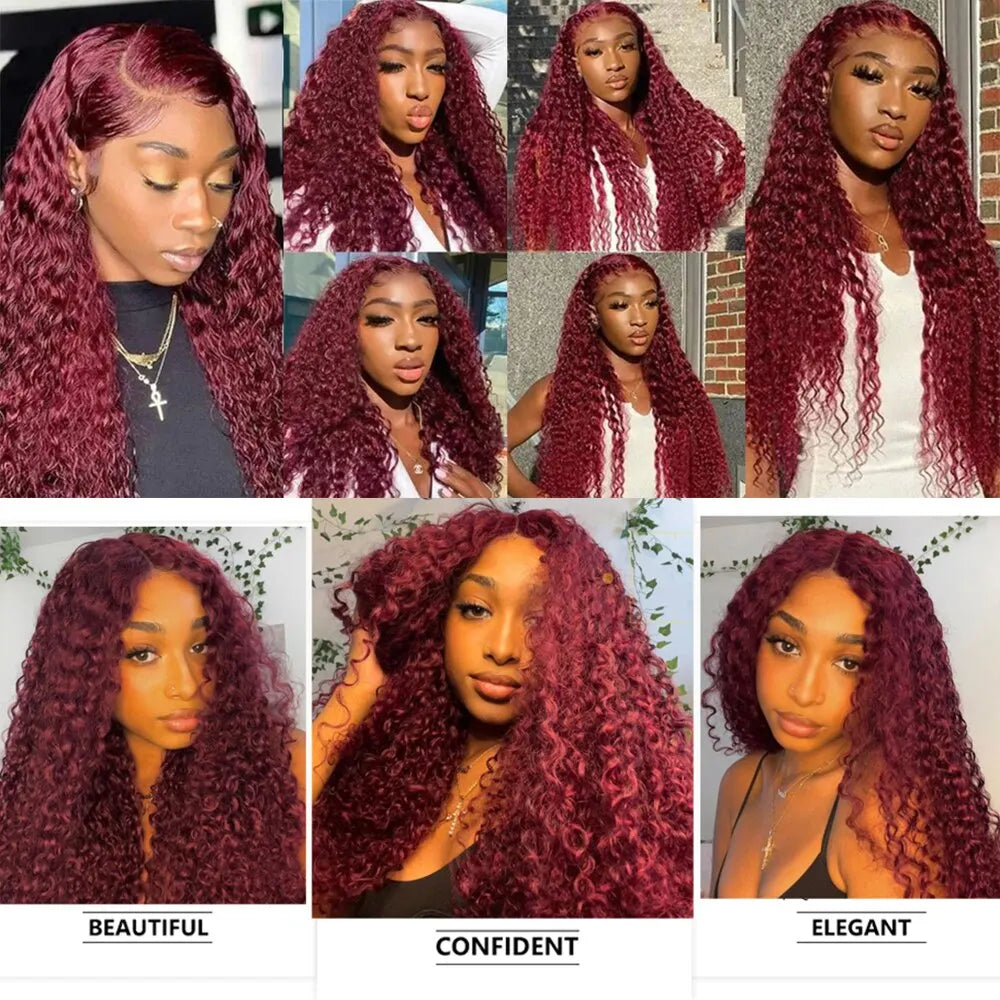 Curly Human Hair Weave Bundles With Closure 99J Red Hair Extensions Brazilian Burgundy 3