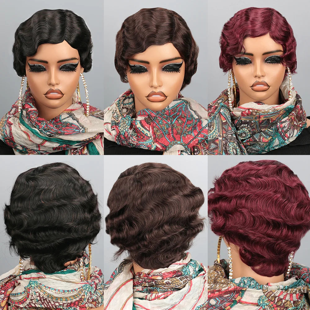 Short Finger Wave Wig Human Hair Wig - Ocean Wave Wig Pixie Cut Wigs