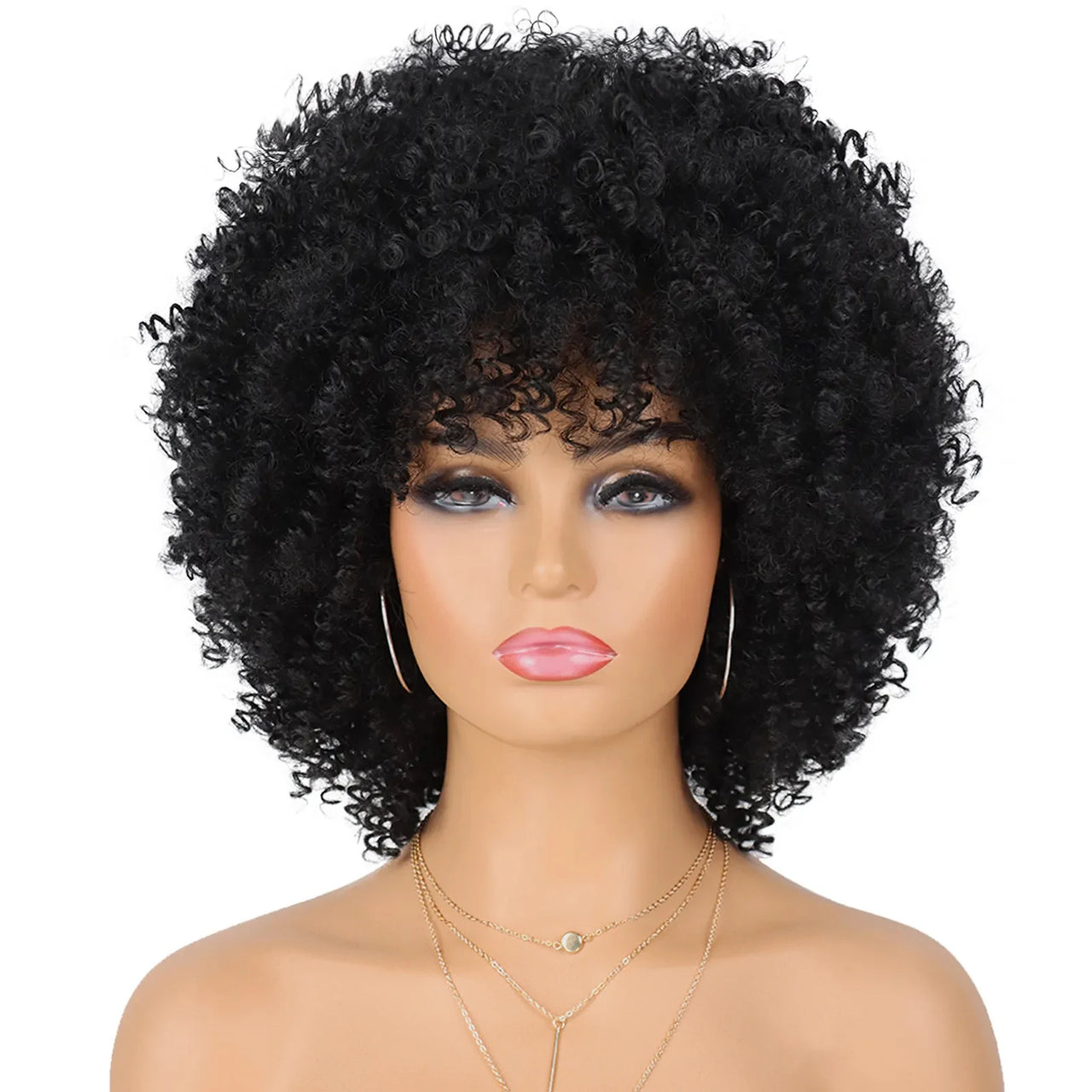Tereshar Synthetic Short Curly with Bangs for Black Women 8 inch Afro Kinky Curly Daily Use