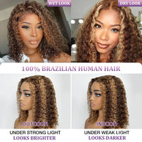 Thumbnail for Highlight Color Short Bob Wigs Deep Wave Brazilian Human Hair Deep Curly