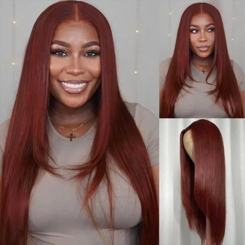 Reddish Brown Butterfly Haircut Wig Layered Wig Synthetic Straight Wigs -Pre Plucked