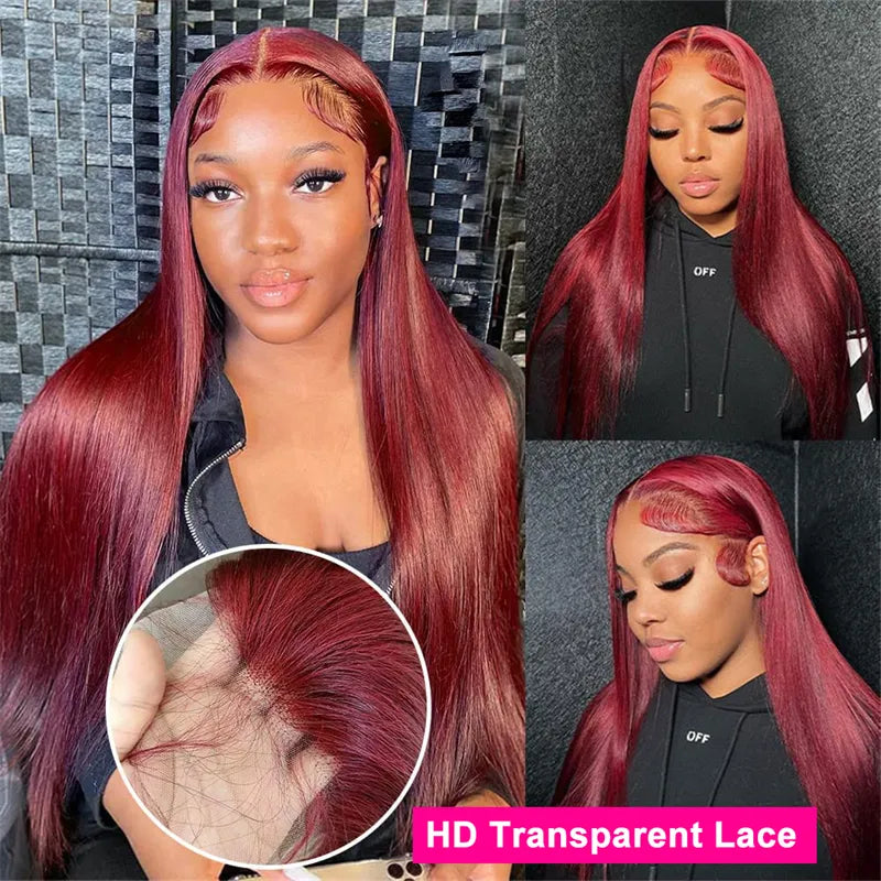 Burgundy 99J 13x4 13x6 HD lace Frontal Straight  Brazilian hair