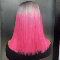 Thumbnail for 13x4 Lace Ombre Grey Pink Colored Wigs Human Hair Short Bob Wig Preplucked Transparent Lace Frontal