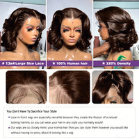 Thumbnail for Chocolate Brown Body Wave Short Bob Wigs 13x4 HD Transparent Lace Front Wig Brazilian Lace Frontal Human Hair Wigs Pre Plucked