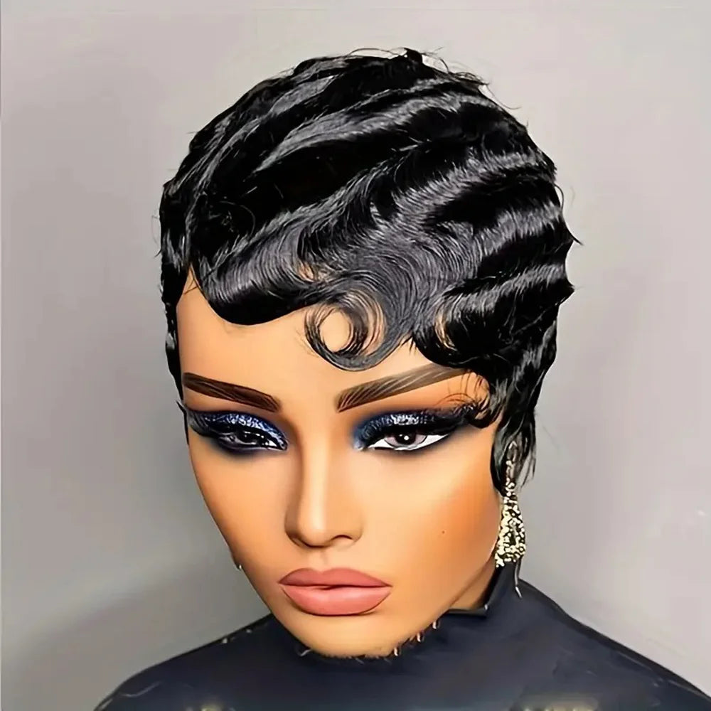 Short Finger Wave Wig Human Hair Wig - Ocean Wave Wig Pixie Cut Wigs