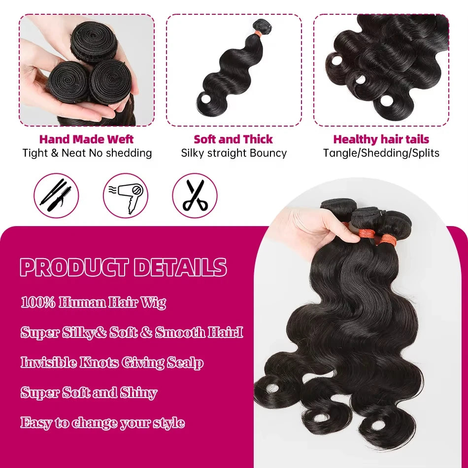 Body Wave 3 4 Bundles Human Hair Brazilian Remy 100% Unprocessed 30 32 Inch Raw Virgin Remy Wavy Double Bundles Weave Extensions