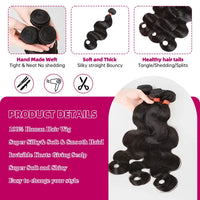 Thumbnail for Body Wave 3 4 Bundles Human Hair Brazilian Remy 100% Unprocessed 30 32 Inch Raw Virgin Remy Wavy Double Bundles Weave Extensions